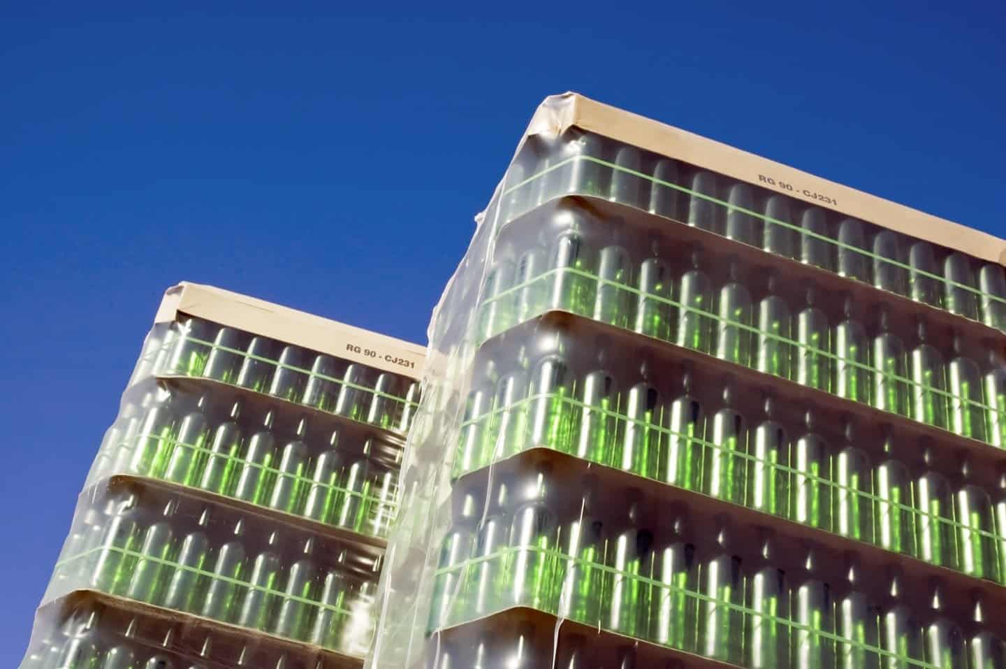 Palletised bottles separated by tier sheets